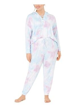 Jenni Womens Plus Size Printed Lace-Up Hoodie & Pants Pajama Set Size 2X